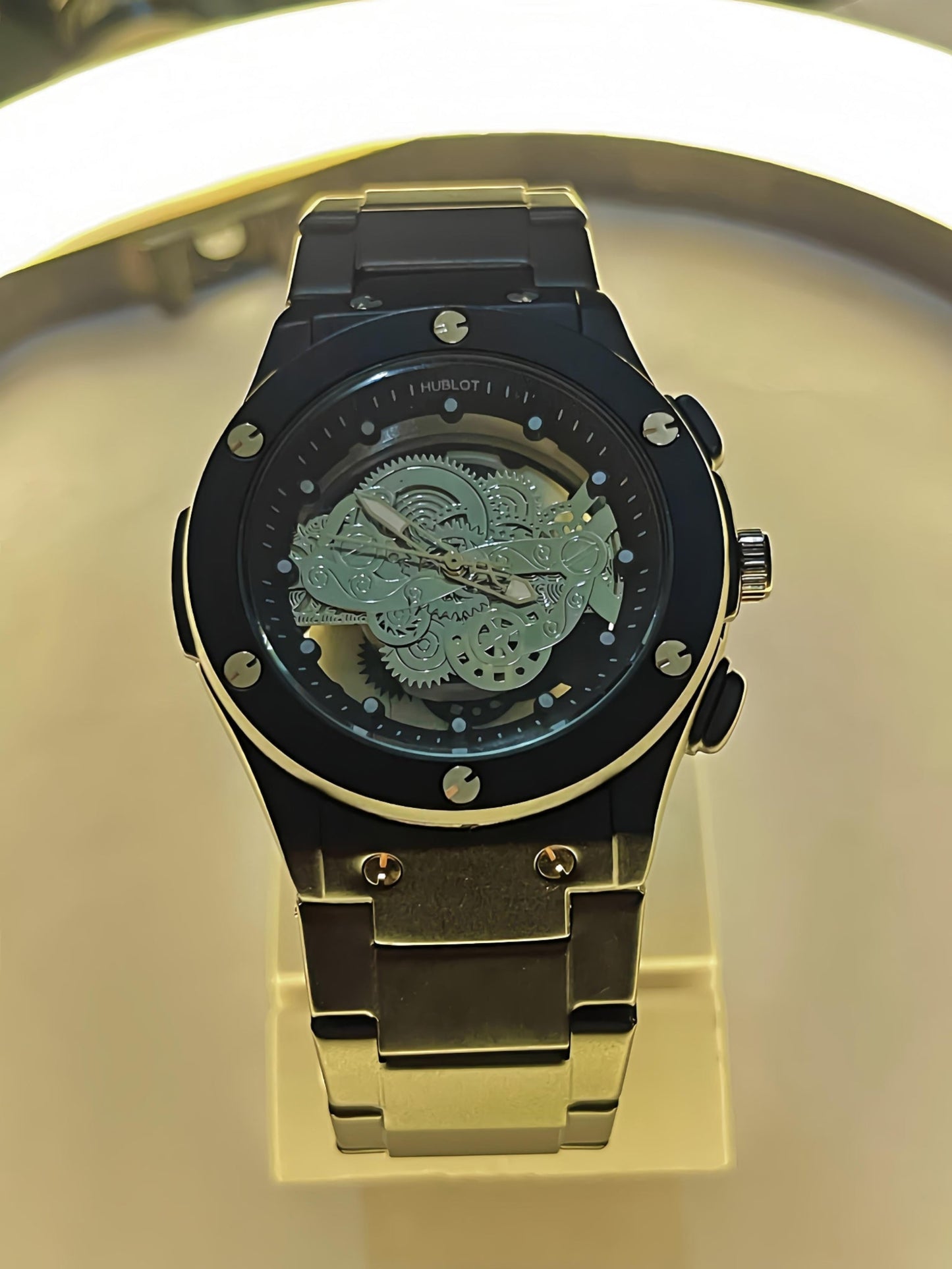 Royal Time – Hublot-Inspired Skeleton – Black Stainless Steel Edition