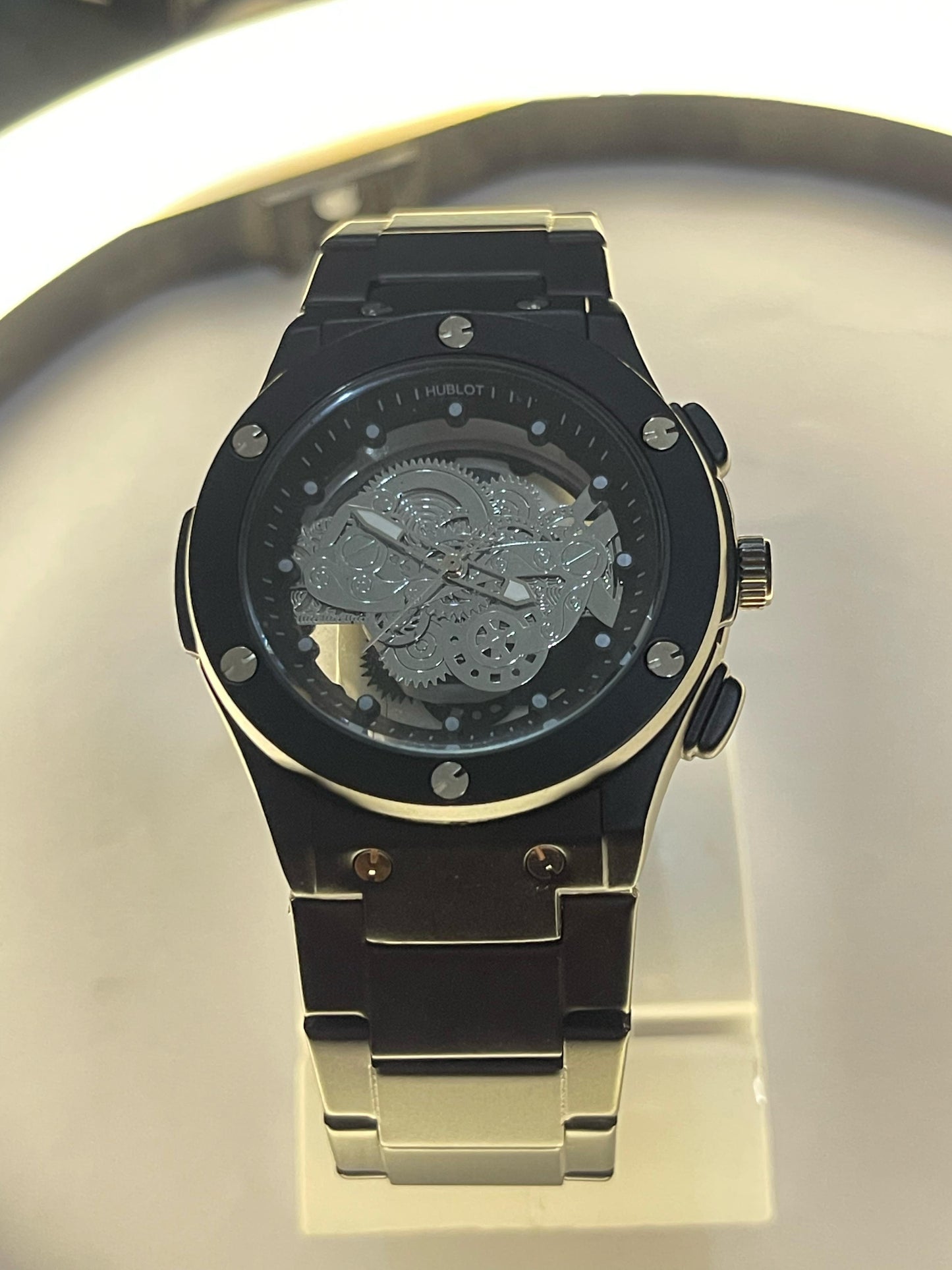 Royal Time – Hublot-Inspired Skeleton  – Black Stainless Steel Edition